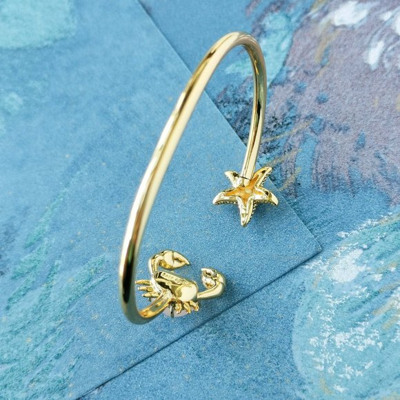 Kate Spade Sea Star Crab & Starfish Gold Flex Cuff Bracelet New w/dust bag - Picture 2 of 3